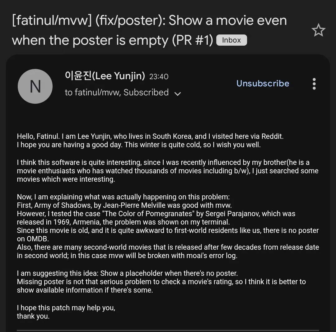 email notification of pull request