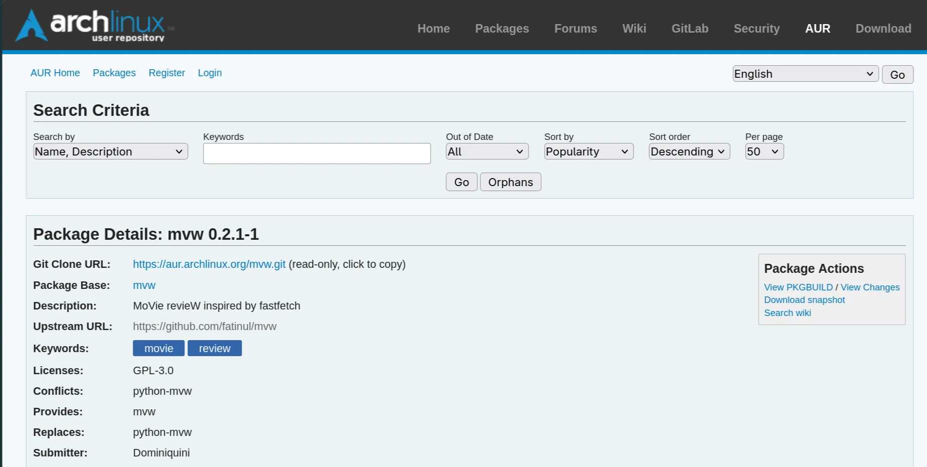 My package is at AUR